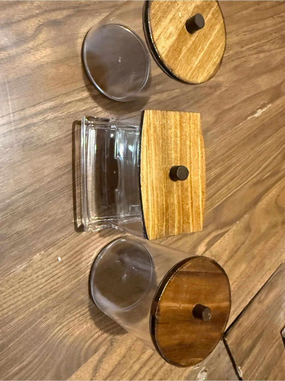 Wood Lid Glass Storage Jars - Natural Brown and Clear - Unbranded